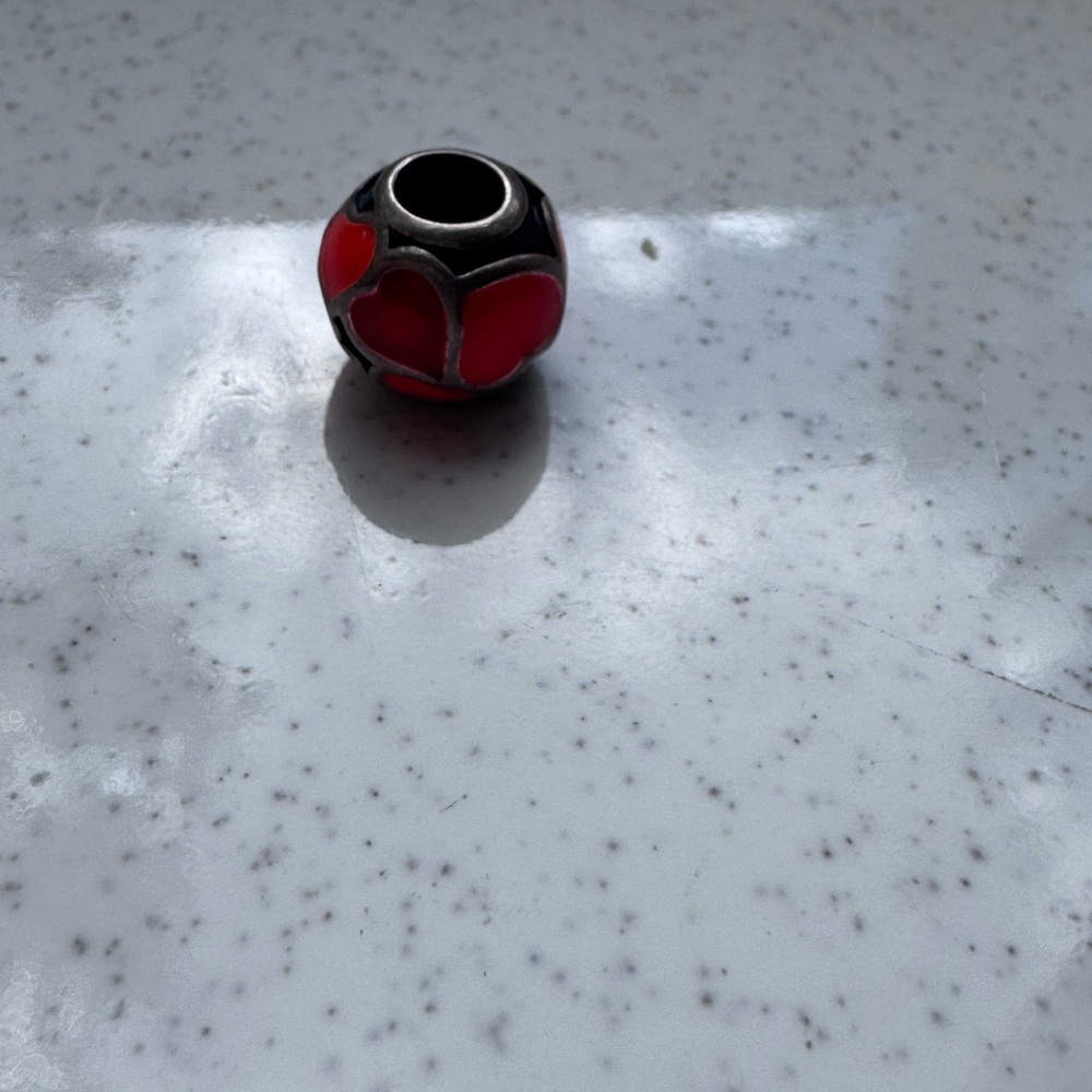 Pandora Red and Silver Heart Charm Bead